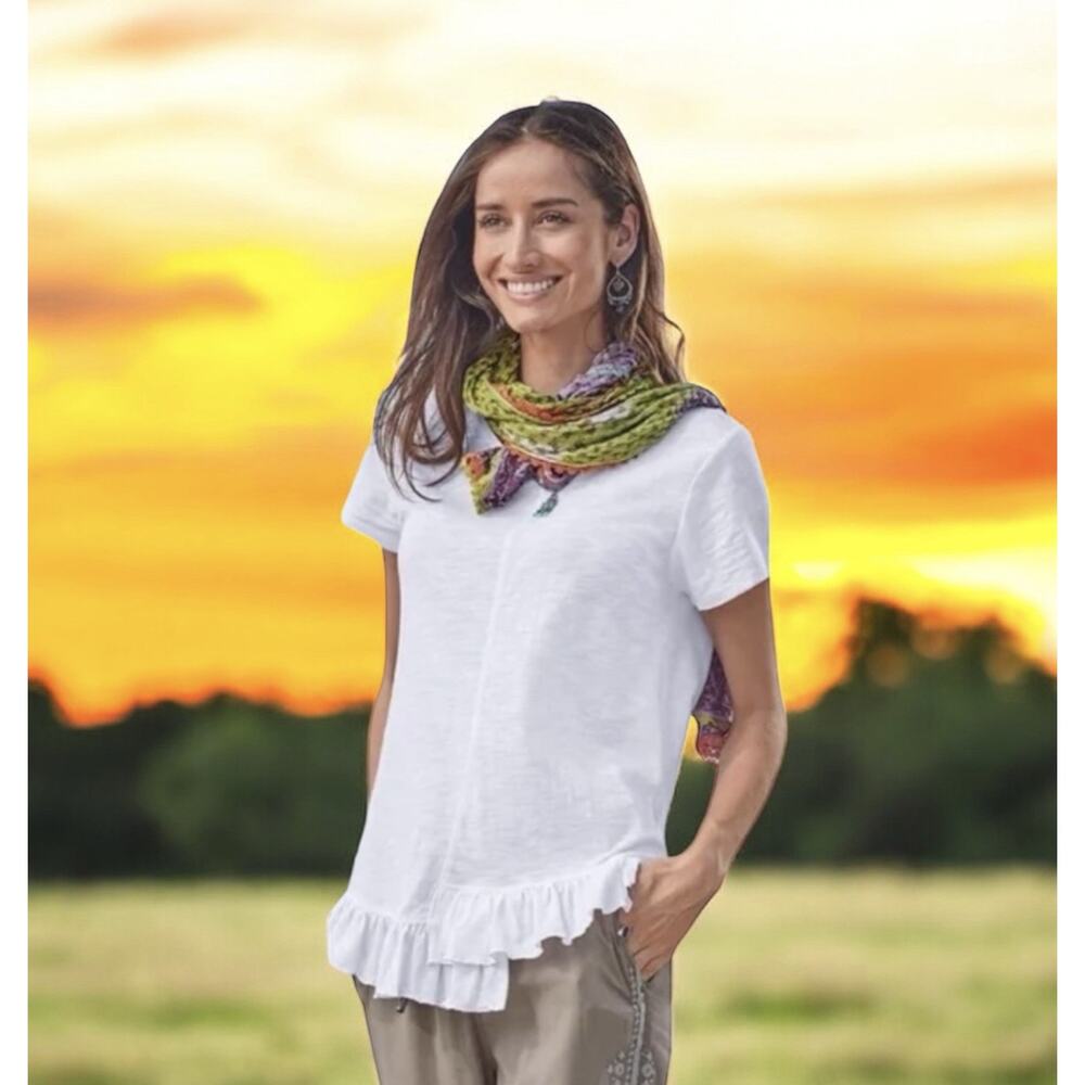 Sundance Asymmetrical Ruffled T-Shirt Womens Sz S Casual Chic Boho Festival
